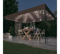 Kaloriko Tonnelle de Jardin Taupe 4 x 3 m avec Guirlande LED Solaire Blanc Chaud, auvent ventilé, Structure Acier et Toile Polyester pour terrasse Patio et réception extérieure