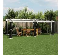 Kaloriko Tonnelle pergola 6 x 3 m avec parois en Filet crème, Structure Acier Aluminium, Toit rétractable Polyester traité PA, Protection Soleil Pluie, ombrage pour Jardin terrasse Patio Balcon