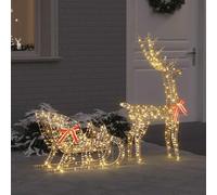 Kaloriko Traîneau tiré par Un Renne Blanc Chaud, décoration Ornement LED 200, Pet 70 x 26 x 129 cm, USB, intérieur extérieur abrité, Ambiance fête Hiver Sapin Couronne Figurine