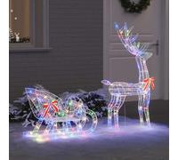 Kaloriko Traîneau tiré par Un Renne coloré en Acrylique, 70 x 26 x 129 cm, 200 LED, USB, décoration de Noël pour Salon, fenêtre, intérieur et extérieur abrité, Ambiance fête Hiver