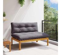 Kaloriko Unité de canapé du Milieu en Bois d'acacia Massif Gris Naturel foncé avec Coussins Confortables, Module d'angle modulable pour Salon, Jardin, terrasse ou Balcon extérieur