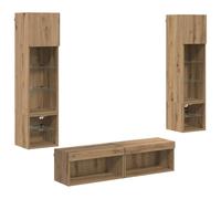 Kaloriko Unité Murale TV 6 pcs en Bois d'ingénierie chêne Artisanal avec étagères, Portes charnières, Prise USB, Rangement Suspendu pour Salon séjour Bureau, Design Contemporain LED