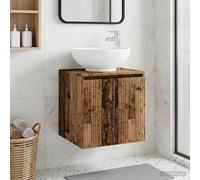 Kaloriko Vanité lavabo Mural en Bois Ancien 49,5 x 44,5 x 65 cm avec Rangement sous évier, Meuble Vasque Suspendu pour Salle de Bain, Porte pivotante