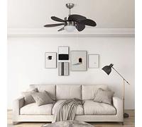 Kaloriko Ventilateur de Plafond avec Lampe Marron foncé 76 cm, plafonnier en Chrome et MDF, 3 Vitesses, E27, brasseur d’air pour Chambre Salon Cuisine Bureau intérieur