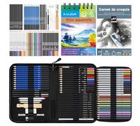 KALOUR Ensemble de matériel de dessin et de croquis 76 - Fournitures avec carnet de croquis et papier aquarelle - Inclut des tutoriels, des crayons pastel, aquarelle, esquisse, couleur, métalliques