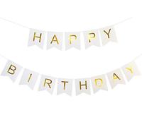 KaLuc Happy Birthday Banner, White and Gold Birthday Decorations and Party Supplies