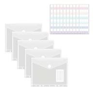KALUROIL 5pcs Pochette Porte-Document A5 Transparent avec Bouton Pression, Trous pour Reliure et Pochette pour Étiquette - Imperméable et Durable pour Documents
