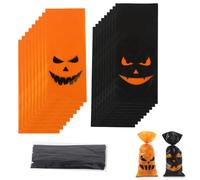 KALUROIL Lot de 120 sachets décoratifs transparents à motif citrouille souriante pour Halloween, sacs cellophane alimentaires avec liens torsadés adaptés aux biscuits, pop-corn, confiseries