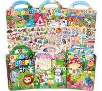 Kalysky 6 Livres Autocollants Reutilisable Gommettes Enfants de 2 3 4 ans | 300+ Autocollants 3D, Ville,Animaux de compagnie,Site de construction, DIY Sticker Book Cadeaux d'anniversaire Jouets Enfants
