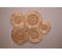 Kam Home Miroir mural rond en bambou pour chambre à coucher, salle de bain, salon, bureau, pendaison de crémaillère 538