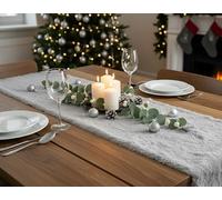 KAMACA Chemin de table - 28 x 200 cm - Aspect peau d'agneau - Moelleux - Pour l'hiver et Noël - Pour table à manger, buffet, table basse - Doux - Pour décoration individuelle - 28 x 200 cm - Gris