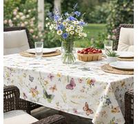KAMACA Nappe rectangulaire avec motifs papillons sur la prairie fleurie - 110 x 160 cm - Nappe florale avec plis colorés et fleurs de printemps - Décoration d'été lavable pour cuisine, table à manger