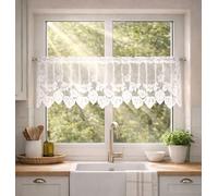 KAMACA Rideau de bistrot jacquard blanc semi-transparent moderne pour cuisine et salle de bain - Brise-vue transparent - Brise-vue (H x l x l) : 30 x 200 cm - Café blanc