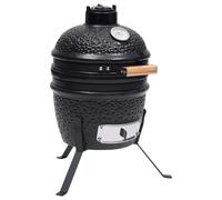 Kamado Barbecue fumoir 2 en 1 en céramique 56 cm noir avec grille en acier inoxydable 26,5 cm, régulateur de température, pieds en acier revêtu par pulvérisation, idéal pour balcon, terrasse, camping