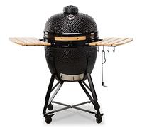 Kamado Bono Grande barbecue céramique XXL Ø 59 cm, noir | Barbecue kamado fumoir à charbon - 6 ustensiles de cuisson inclus