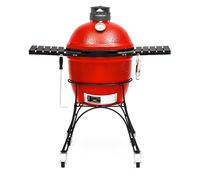 Kamado Joe Classic Joe Série II Gril à charbon de bois en céramique de 18 pouces et fumoir avec chariot, Plateaux latéraux, grilles en acier inoxydable et 250 pouces carrés de cuisson en rouge