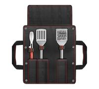 Kamado Joe® Krafted™ Lot de 3 Outils de Barbecue avec étui de Transport, spatule en Acier Inoxydable, Pince et Brosse de Nettoyage pour Barbecue