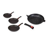 Kamberg 0008019 Manche Amovible, Fonte d'Aluminium, Revêtement type pierre, Tous feux dont induction, Sans PFOA, Poêles 20 / 24 / 28 cm, Lot de 3 & Poêle 32 cm - Manche Amovible - Fonte d'Aluminium
