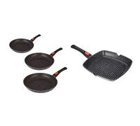 KAMBERG 0008019 Manche Amovible, Revêtement Type Pierre, Poêles 20/24 / 28 cm, Lot de 3 & 0008029 - Poêle Grill 28 x 28 cm - Manche Amovible - Fonte d'Aluminium - Revêtement Type Pierre