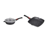 KAMBERG - 0008027 - Sauteuse 28 cm - Manche Amovible - Fonte d'Aluminium & 0008029 - Poêle Grill 28 x 28 cm - Manche Amovible - Fonte d'Aluminium - Revêtement type pierre