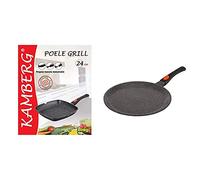 Kamberg - 0008028 - Poêle Grill 24 x 24 cm - Manche Amovible - Fonte d'Aluminium & 0008050 - Crêpière 24 cm - Manche Amovible - Fonte d'Aluminium - Revêtement type pierre - Tous feux dont induction