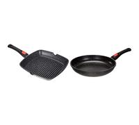 Kamberg - 0008029 - Poêle Grill 28 x 28 cm - Manche Amovible - Fonte d'Aluminium & 0008024 - Poêle 30 cm - Manche Amovible - Fonte d'Aluminium - Revêtement type pierre - Tous feux dont induction