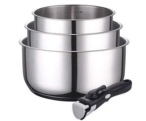 Kamberg - Batterie 3 casseroles inox 16 / 18 / 20 cm + Poignée amovible - Acier Inoxydable Pro - Tous Feux dont Induction - 0008116, Gris