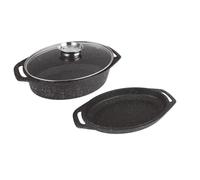 Kamberg - Cocotte plat à four 3 pièces 33.5x25x9.8 cm - Fonte d'aluminium - Revêtement pierre - Tous feux dont induction