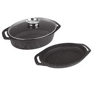 Kamberg - Cocotte Plat à Four 3 pièces 38 x 26 x 12,8 cm -Fonte d'Aluminium - Revêtement Type Pierre - Couvercle en Verre - Tous Feux dont Induction - Sans PFOA - 0008049
