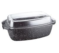 Kamberg - Cocotte / Rotissoire / Braisière 40 x 22,5 x 16 cm - Fonte d'Aluminium - Revêtement Type Pierre - Couvercle en Verre - Tous Feux dont Induction - Sans PFOA - 0008048