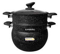 Kamberg - Couscoussier/Cuit Vapeur/Faitout 3 en 1 - Ø 26 cm - 11 Litres - Aluminium - Convercle en Verre - Tous feux dont Induction - 0008230