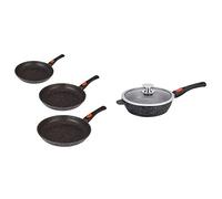 Kamberg Manche Amovible, Fonte d'Aluminium, Revêtement type pierre, Tous feux dont induction, Sans PFOA, Poêles 20 / 24 / 28 cm, Lot de 3 & Sauteuse 28 cm - Manche Amovible - Fonte d'Aluminium