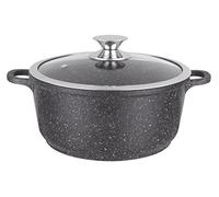 Kamberg - Marmite Faitout 20 cm - Fonte d'Aluminium - Revêtement Type Pierre - Couvercle en Verre - Tous Feux dont Induction - Sans PFOA - 0008031, Noir