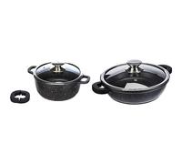 Kamberg - Marmite Faitout 20 cm - Fonte d'Aluminium - Revêtement Type Pierre - Couvercle en Verre - Tous Feux dont Induction - Sans PFOA - 0008031 & Sautoir/Sauteuse 24 cm - Fonte