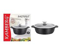 Kamberg - Marmite Faitout 36 cm - Fonte d'Aluminium - Revêtement Type Pierre - Couvercle en Verre - Tous Feux dont Induction - Sans PFOA - 0008035 & Sautoir/Sauteuse 36 cm