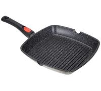Kamberg - Poêle Grill 28 x 28 cm - Manche Amovible - Fonte d'Aluminium - Revêtement Type Pierre - Tous Feux dont Induction - Sans PFOA - 0008029, Noir
