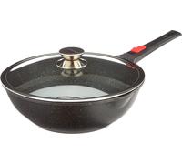 KAMBERG - Poêle Wok de 28 cm - Manche amovible - En fonte d'aluminium - Revêtement antiadhésif pierre