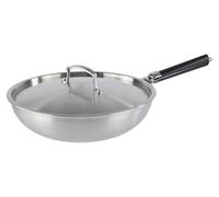 Kamberg - Poêle wok en acier inoxydable, 28 cm, avec manche amovible – Acier inoxydable 18/10, triple épaisseur –