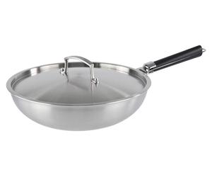 Kamberg - Poêle wok en acier inoxydable, 28 cm, avec manche amovible – Acier inoxydable 18/10, triple épaisseur –