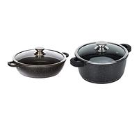 KAMBERG - Sautoir Gris 28cm - Fonte d'Aluminium - Revêtement Type Pierre - Couvercle en Verre - Tous Feux dont Induction & Faitout 24 cm - Fonte d'Aluminium - Gris - 24 x 24 x 11,5 cm