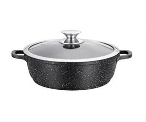 Kamberg - Sautoir / Sauteuse 32 cm - Fonte d'Aluminium - Revêtement Type Pierre - Couvercle en Verre - Tous Feux dont Induction - Sans PFOA - 0008042, 32 x 32 x 7,5 cm, Noir