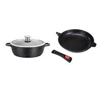 Kamberg - Sautoir/Sauteuse 36 cm - Fonte d'Aluminium - Revêtement Type Pierre - Couvercle en Verre - Tous Feux dont Induction & Poêle 32 cm - Manche Amovible