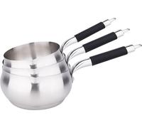 Kamberg - Set 3 casseroles 16/18/20 cm - Acier inoxydable Haute Qualité - Forme POMME - Bec verseur - Tous feux dont induction - Manche silicone noir