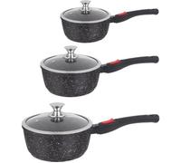 Kamberg - Set 3 Casseroles 16 / 18 / 20 cm - Manche Amovible - Fonte d'Aluminium - Revêtement Type Pierre - Couvercles en Verre - Tous Feux dont Induction - Sans PFOA - 0008039