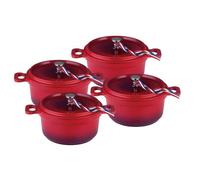 Kamberg - Set 4 Mini Cocottes Ø 12 cm Ronde Rouge Flammée - Fonte d'aluminium- Revêtement pierre-Tous feux dont induction-Sans PFOA