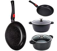 KAMBERG Set de 4 - Poele 24cm, Poele 28cm, Faitout 24cm, Faitout 28cm - Fonte d'Aluminium - Revêtement type pierre - Tous feux dont induction - Sans PFOA