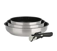 Kamberg - Set de poêles Lot Batterie de cuisine inox 4 pièces - Acier inoxydable - Revêtement pierre - Tous Feux dont Induction - Manche Amovible - Sans PFOA - 0008135, Gris