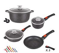 Kamberg - Set Lot Batterie de cuisine 10 pièces - Fonte d'aluminium - Revêtement pierre - Manche Amovible - Tous Feux dont Induction - Sans PFOA - 0008166