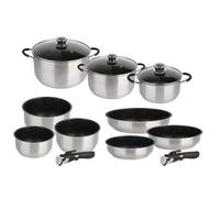 Kamberg - Set Lot Batterie de cuisine 12 pièces - Acier inoxydable - Revêtement pierre - Tous feux dont induction - Manche amovible