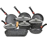Kamberg - Set Lot Batterie de cuisine 24 pièces - Fonte d'aluminium - Revêtement pierre - Manche Amovible - Tous Feux dont Induction - Sans PFOA - 0008163, Noir